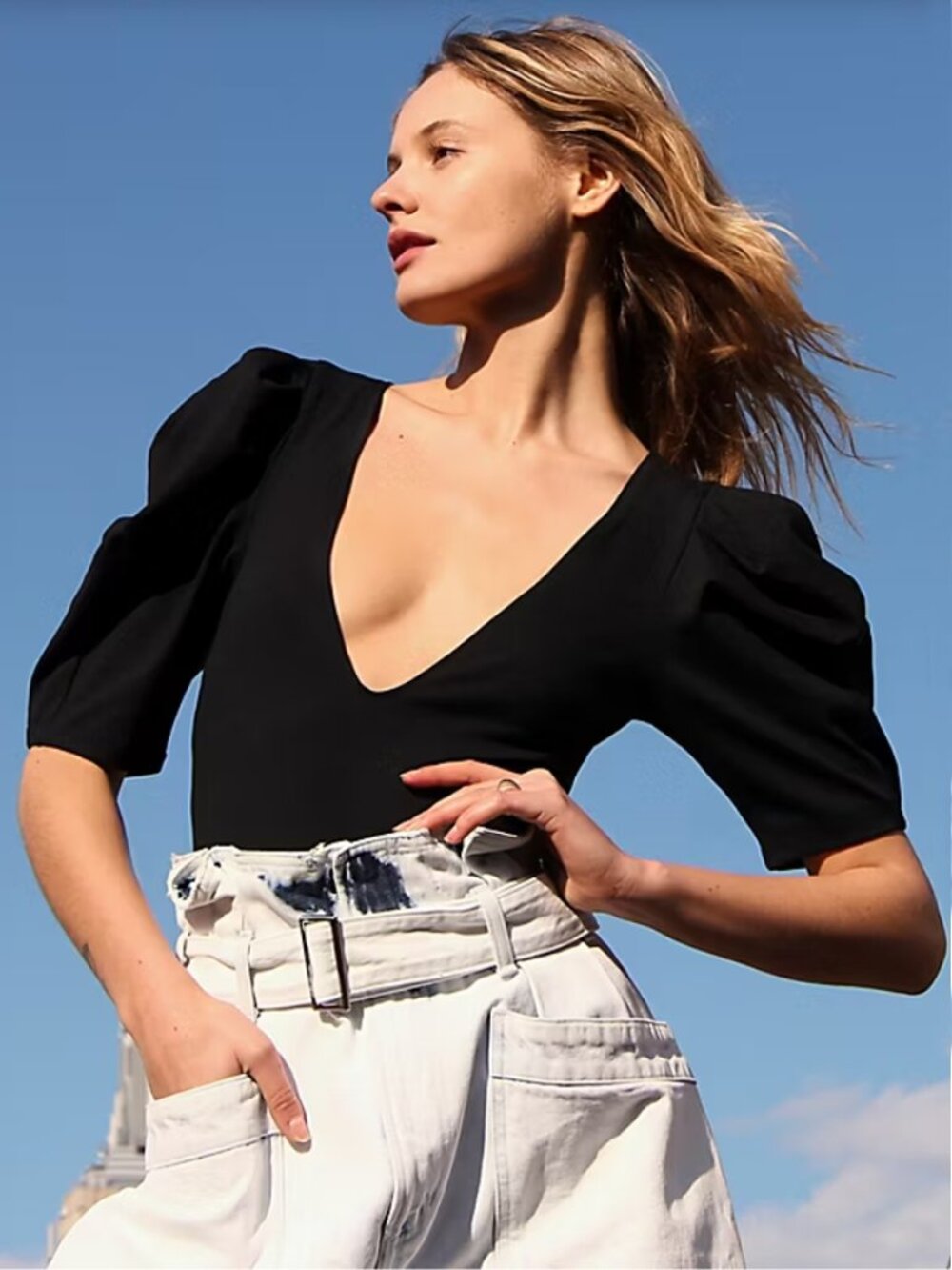 Free People Va Va Voop Duo Bodysuit Puff Sleeve Black Thong Size S - Picture 3 of 16